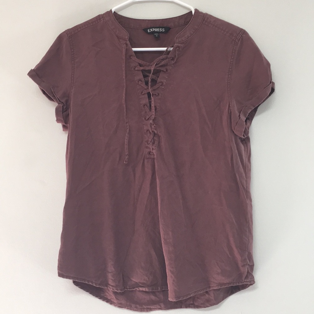 Express Shirt with criss cross tie neck detail